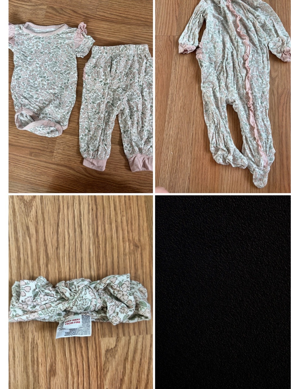 Milk Berry Bamboo Floral Ruffle Baby One-Piece Set in Pink and Green